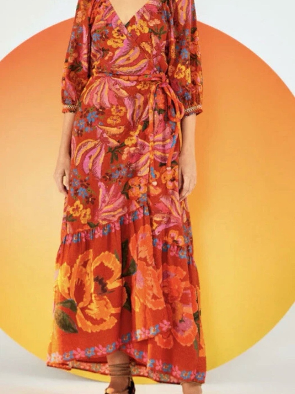 FARM Rio Red Spring Bananas Maxi Dress - 100% Cotton - Picture 2 of 10